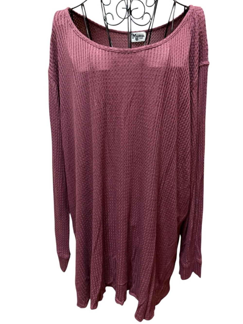 Show Me Your Mumu Cozy Waffle-Knit Long Sleeve Top - Burgundy Rose